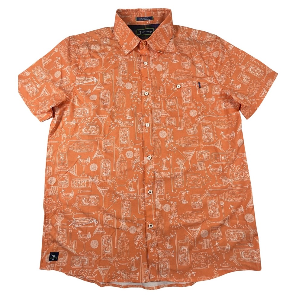 William Murray Shirt Mens M Orange Titos Vodka Golf Short Sleeve Button Down